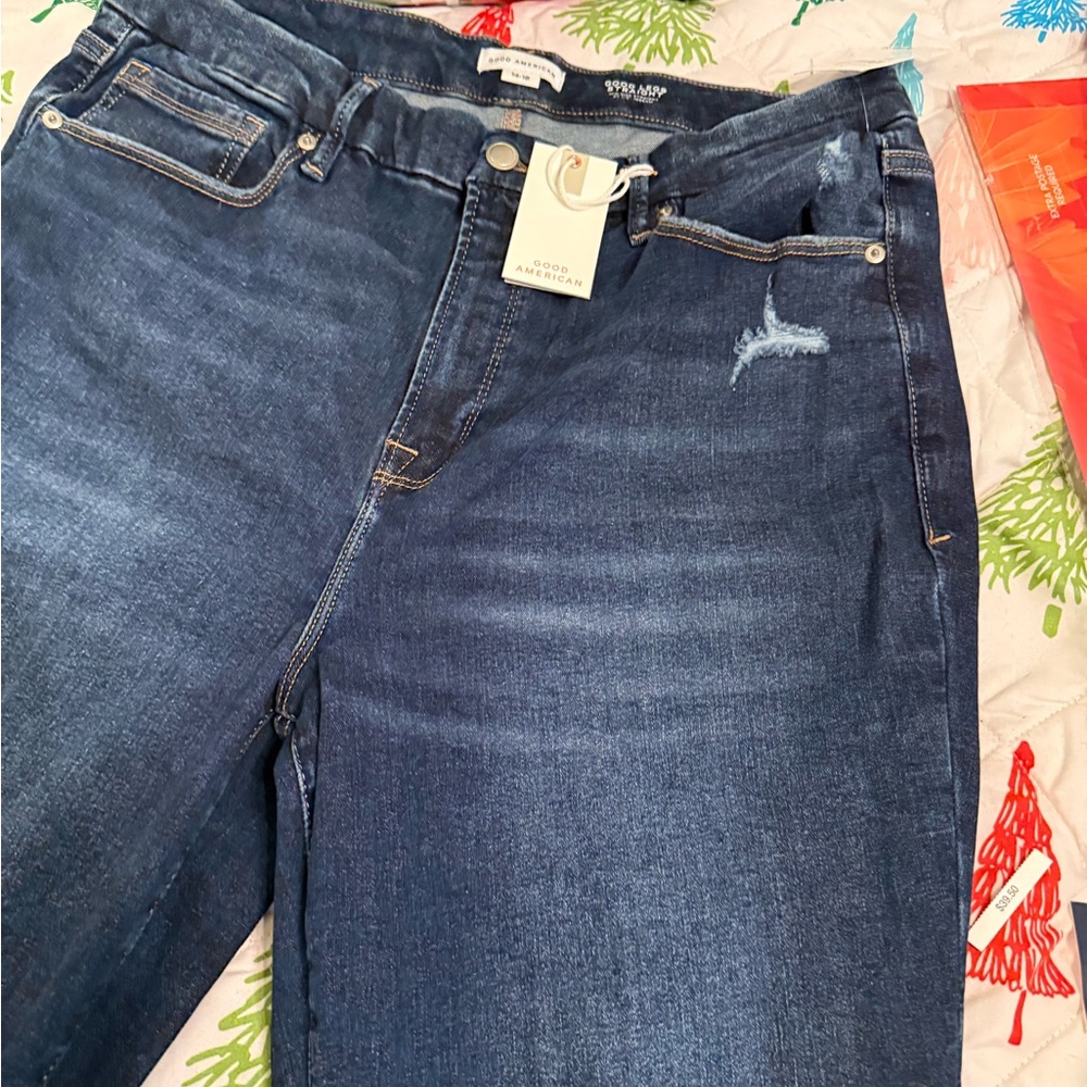 Good American Distressed Blue Boyfriend Jeans - Picture 3 of 5
